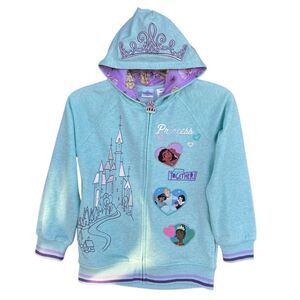 New Disney Princess Hoodie Sweater Jacket Girl Size Medium 8 Zip Castle Crown